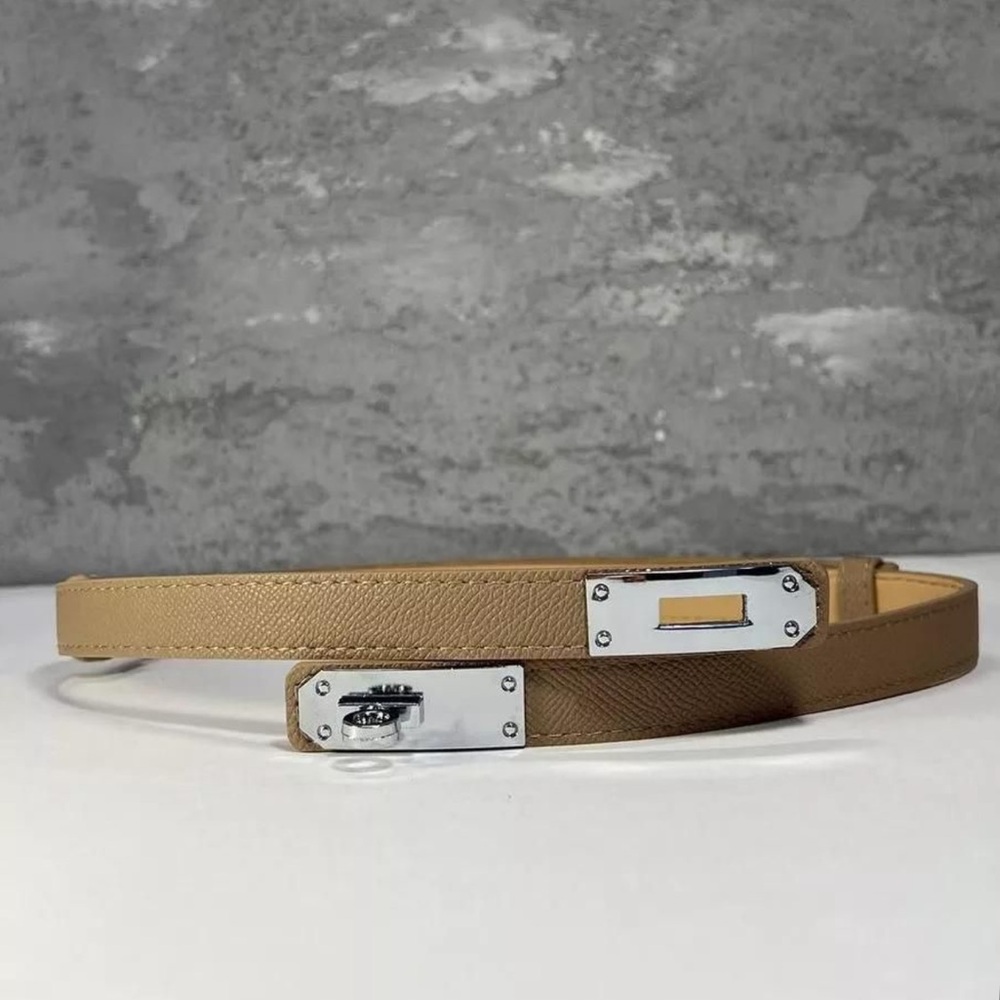 NWOT THIN TAUPE  GOLD BUCKLE BELT PU LEATHER